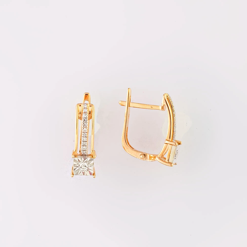 Серьги с бриллиантом из красного золота 585 пробы