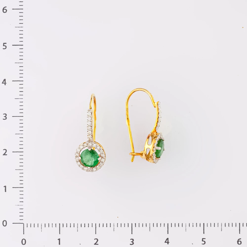 Серьги с изумрудом из желтого золота 585 пробы