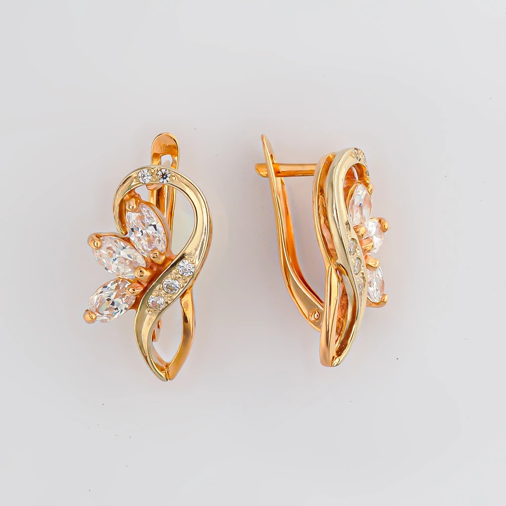 Серьги с фианитом из красного золота 585 пробы