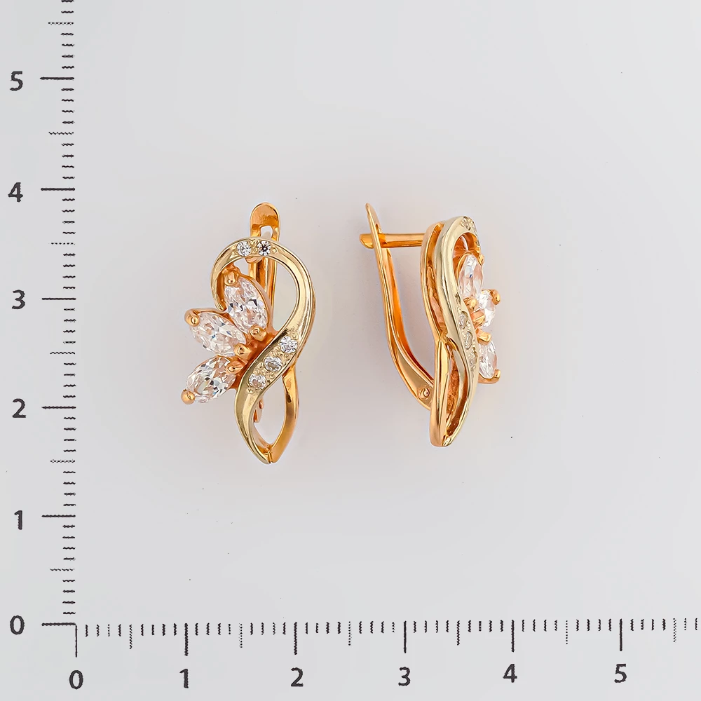 Серьги с фианитом из красного золота 585 пробы