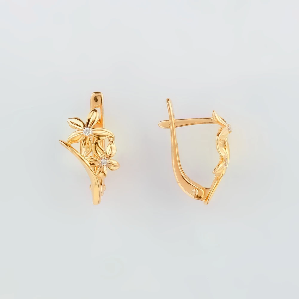 Серьги с бриллиантом из красного золота 585 пробы