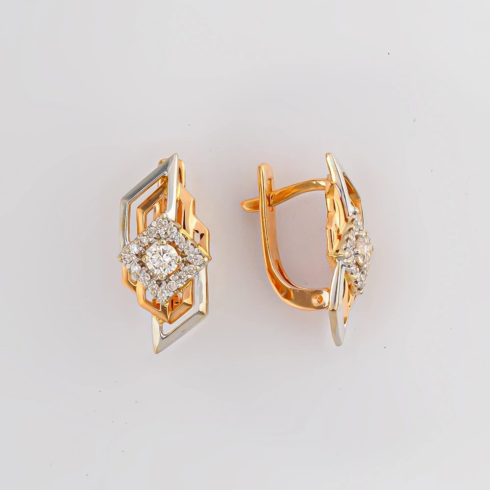 Серьги с бриллиантом из красного золота 585 пробы