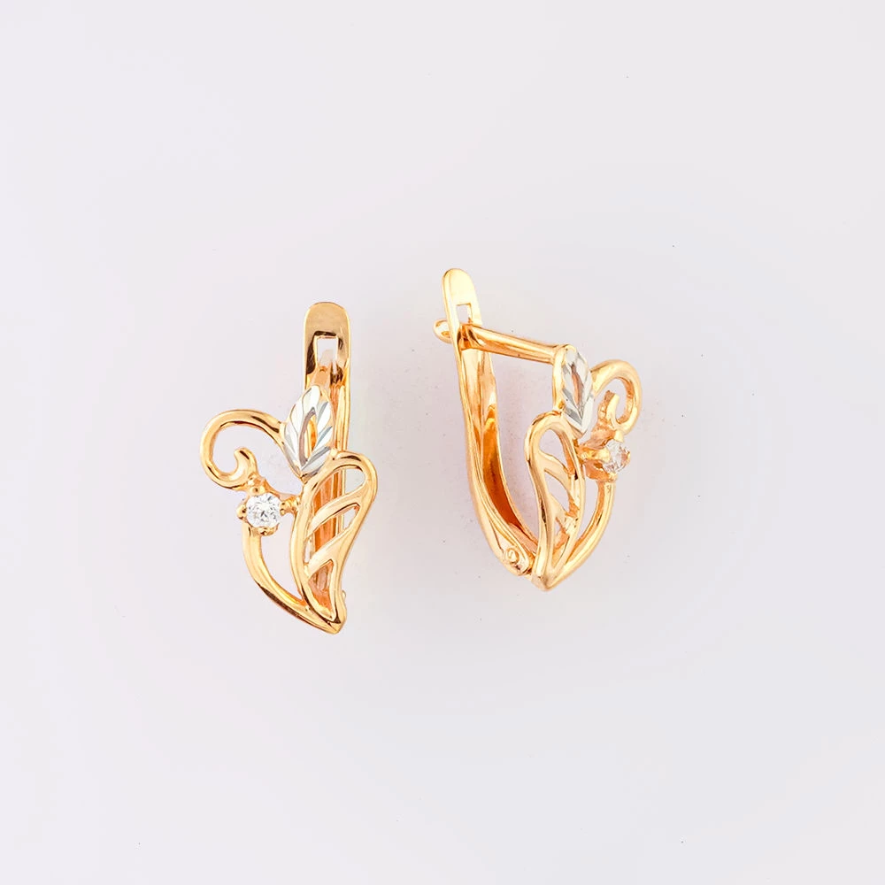 Серьги с фианитом из красного золота 585 пробы