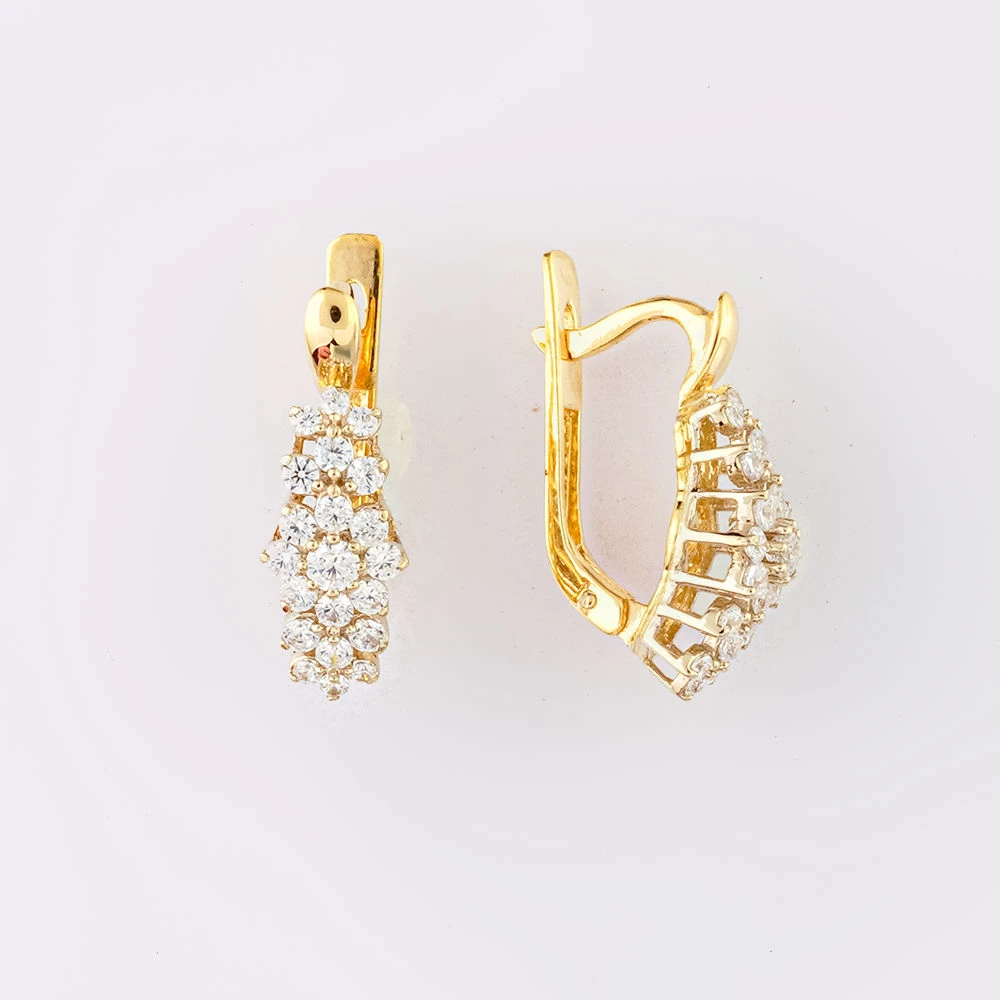 Серьги с фианитом из желтого золота 585 пробы