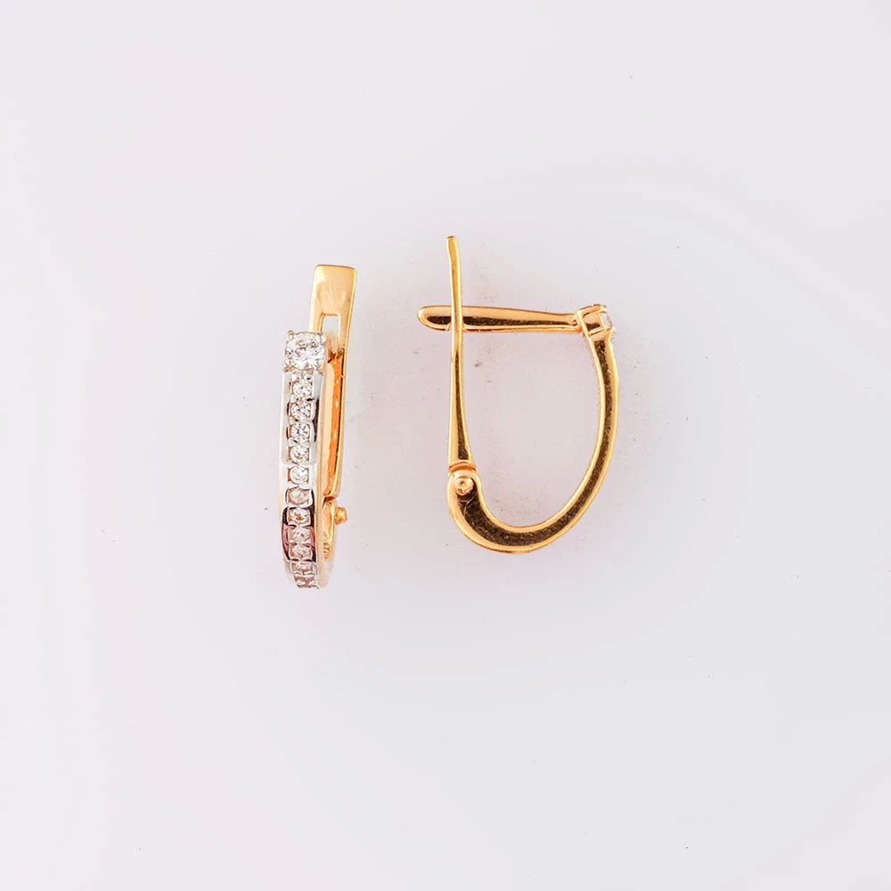 Серьги с фианитом из красного золота 585 пробы