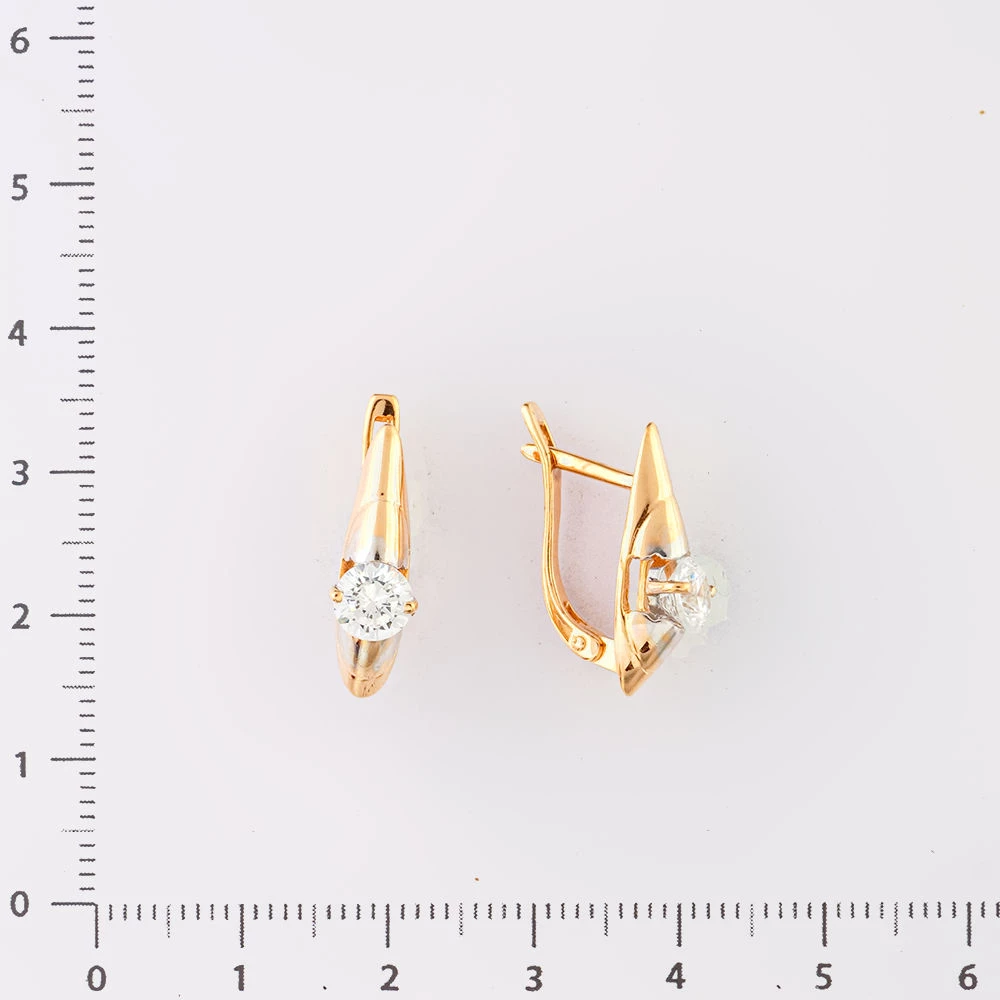 Серьги с фианитом из красного золота 585 пробы