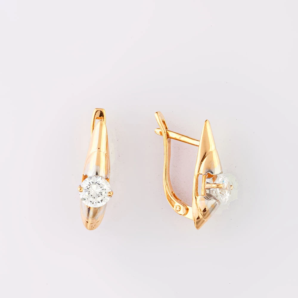 Серьги с фианитом из красного золота 585 пробы