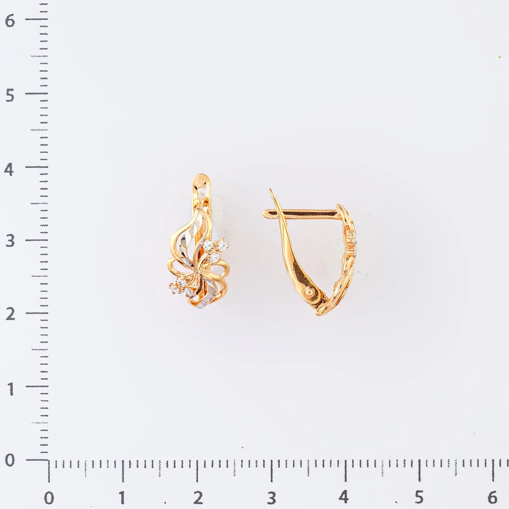 Серьги с фианитом из красного золота 585 пробы