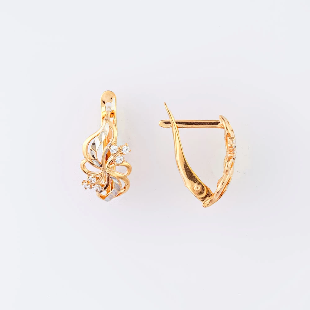 Серьги с фианитом из красного золота 585 пробы