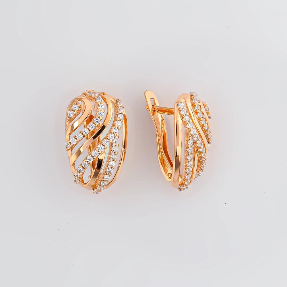 Серьги с фианитом из красного золота 585 пробы