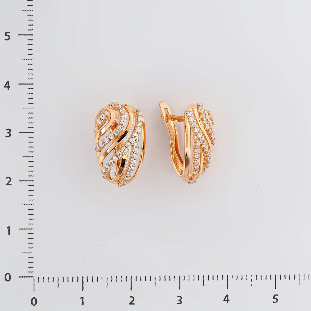 Серьги с фианитом из красного золота 585 пробы