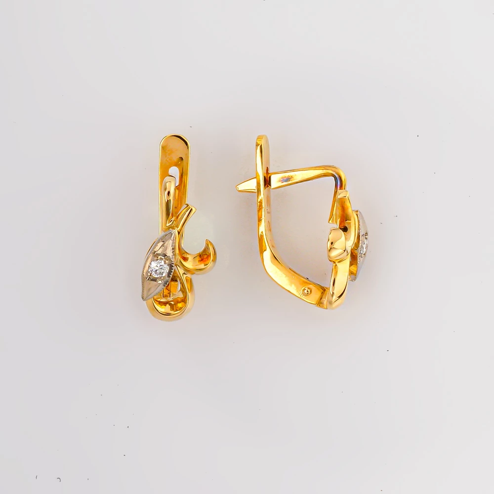 Серьги с бриллиантом из желтого золота 750 пробы