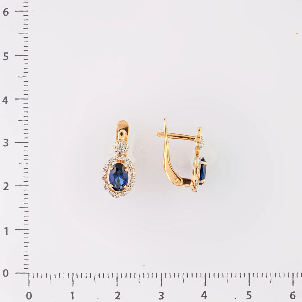 Серьги с сапфиром синтетическим из красного золота 585 пробы