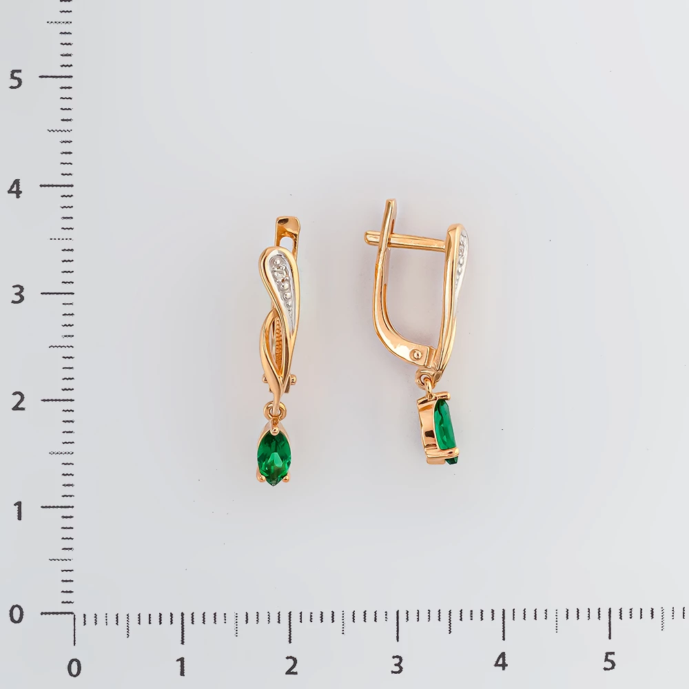 Серьги с изумрудом синтетическим из красного золота 585 пробы