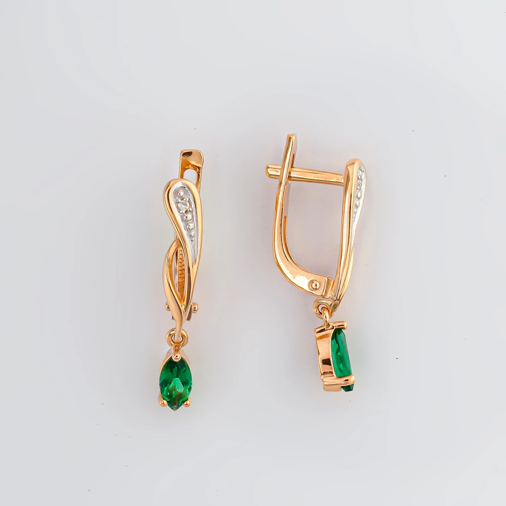 Серьги с изумрудом синтетическим из красного золота 585 пробы