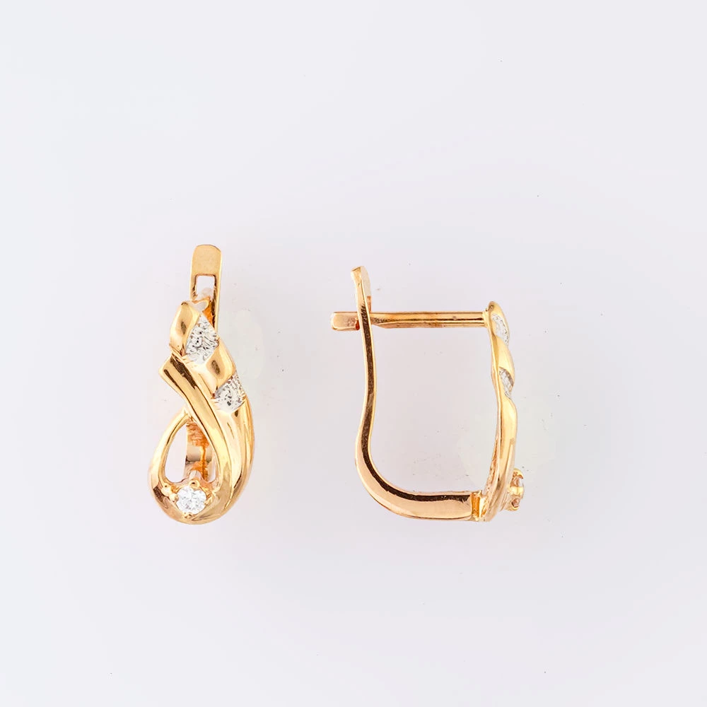 Серьги с фианитом из красного золота 585 пробы