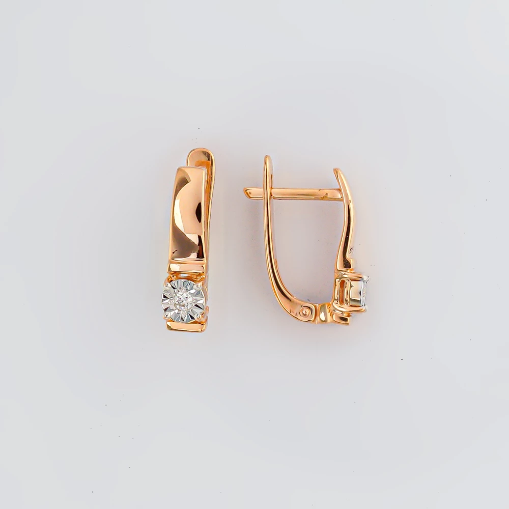 Серьги с бриллиантом из красного золота 585 пробы