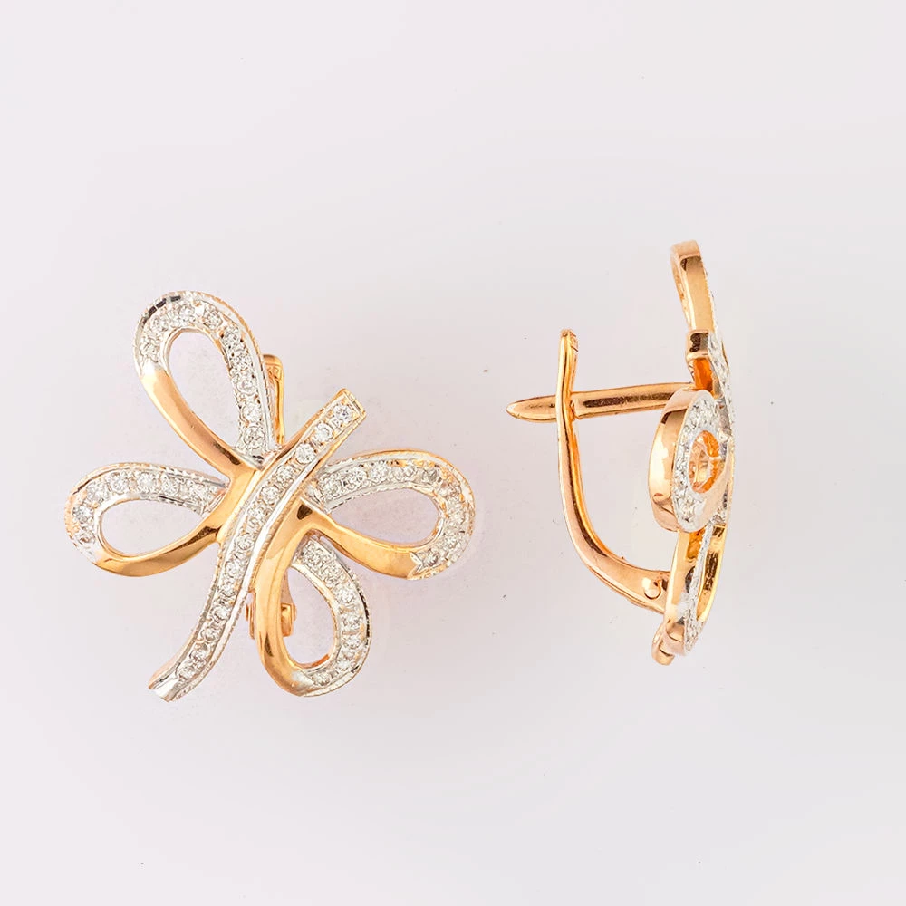 Серьги с бриллиантом из красного золота 585 пробы