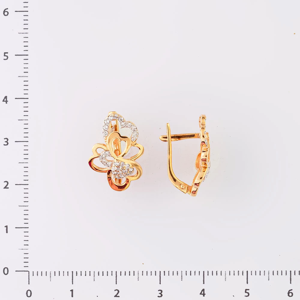 Серьги с фианитом из красного золота 585 пробы