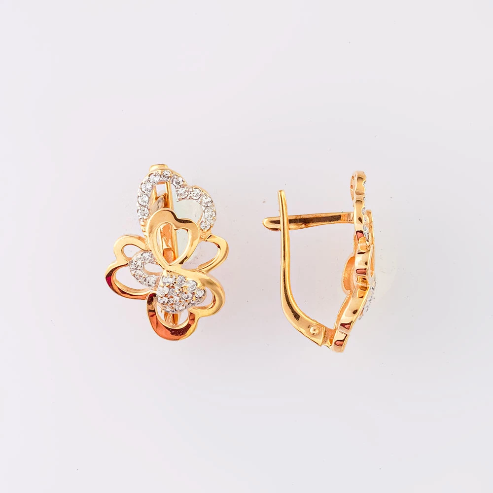 Серьги с фианитом из красного золота 585 пробы