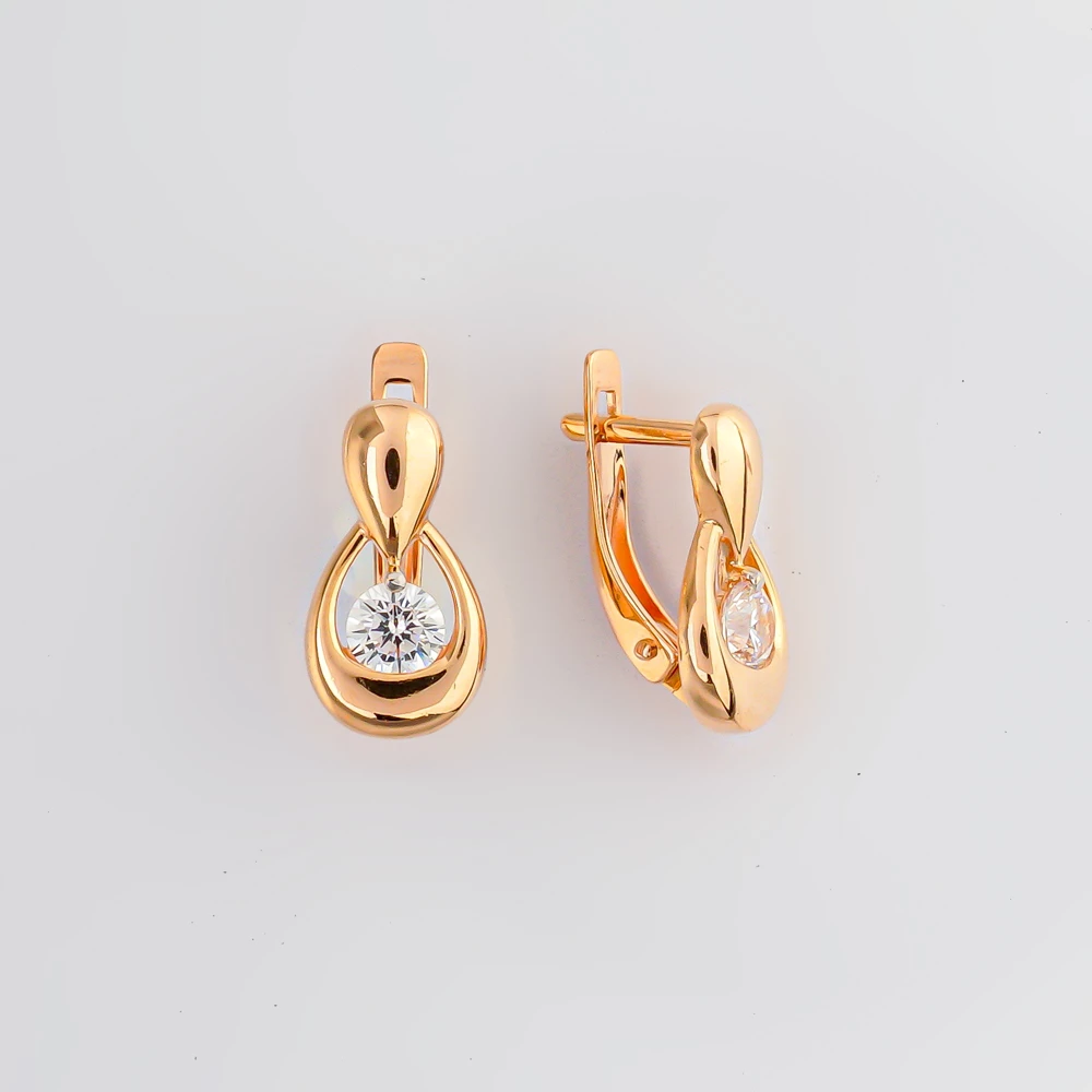 Серьги с фианитом из красного золота 585 пробы