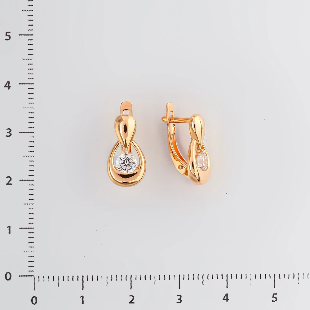 Серьги с фианитом из красного золота 585 пробы
