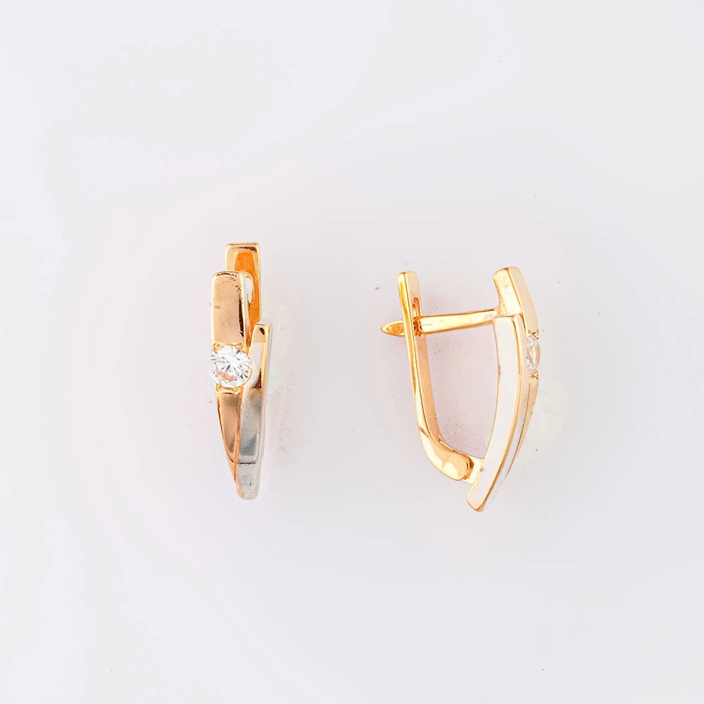 Серьги с фианитом из красного золота 585 пробы