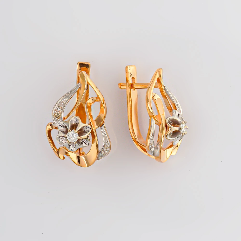 Серьги с бриллиантом из красного золота 585 пробы