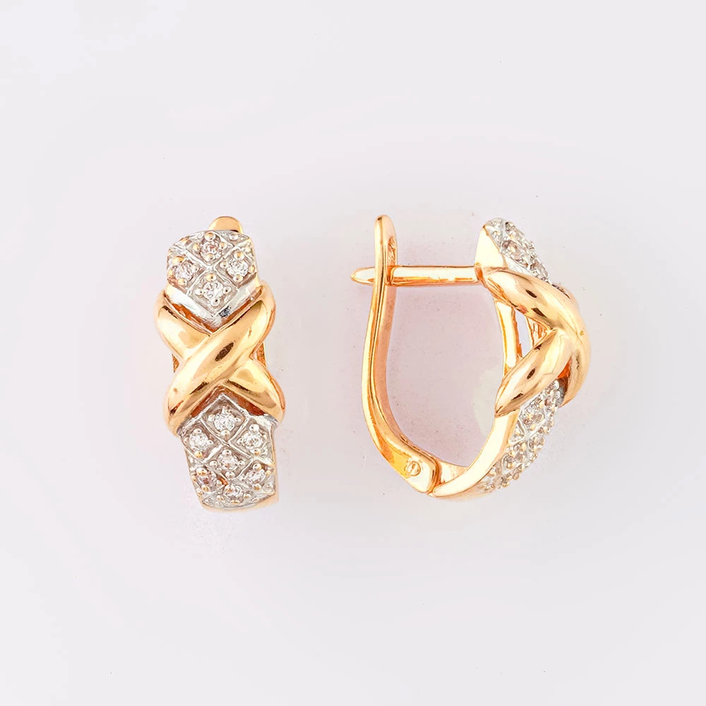 Серьги с фианитом из красного золота 585 пробы