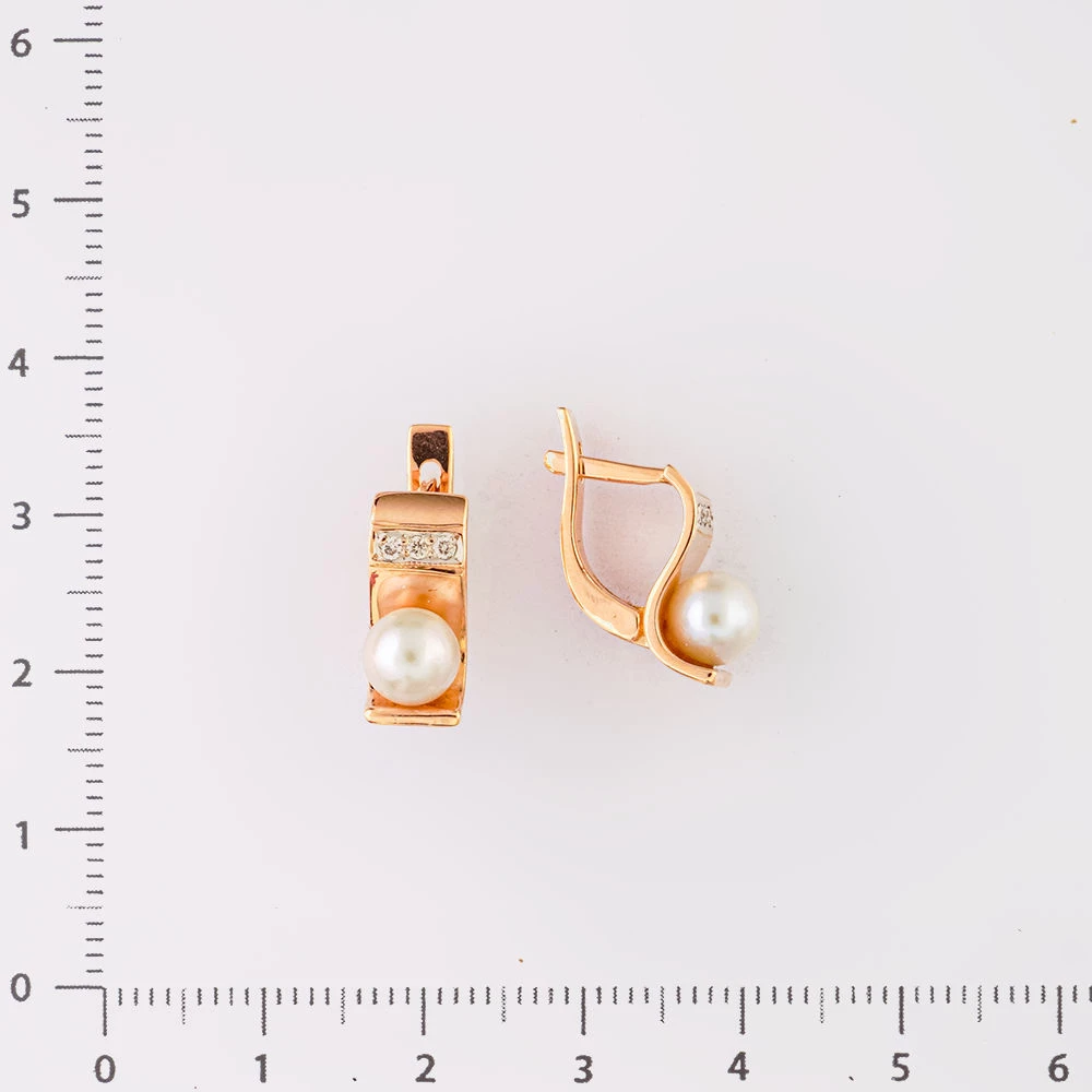 Серьги с культивированным жемчугом из красного золота 585 пробы