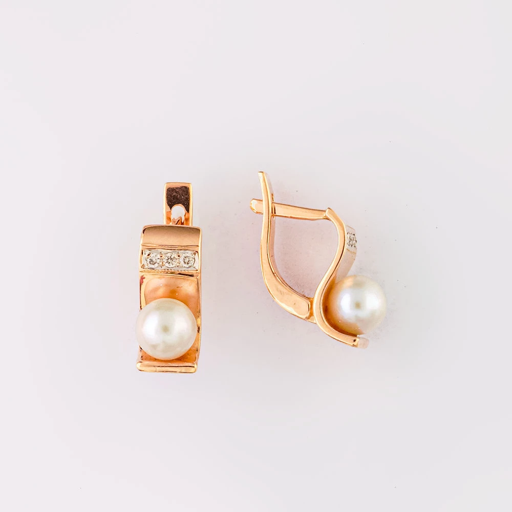 Серьги с культивированным жемчугом из красного золота 585 пробы
