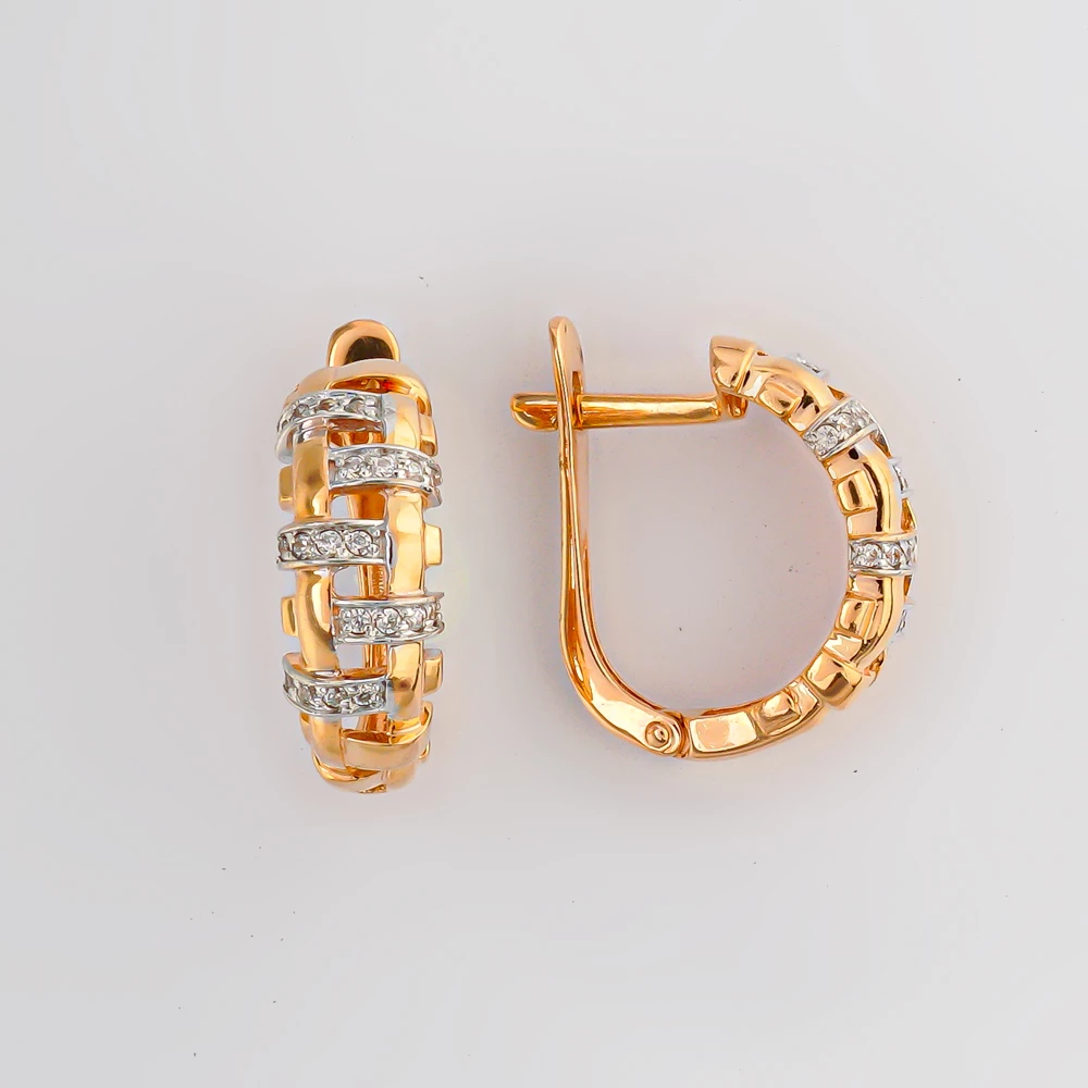 Серьги с фианитом из красного золота 585 пробы