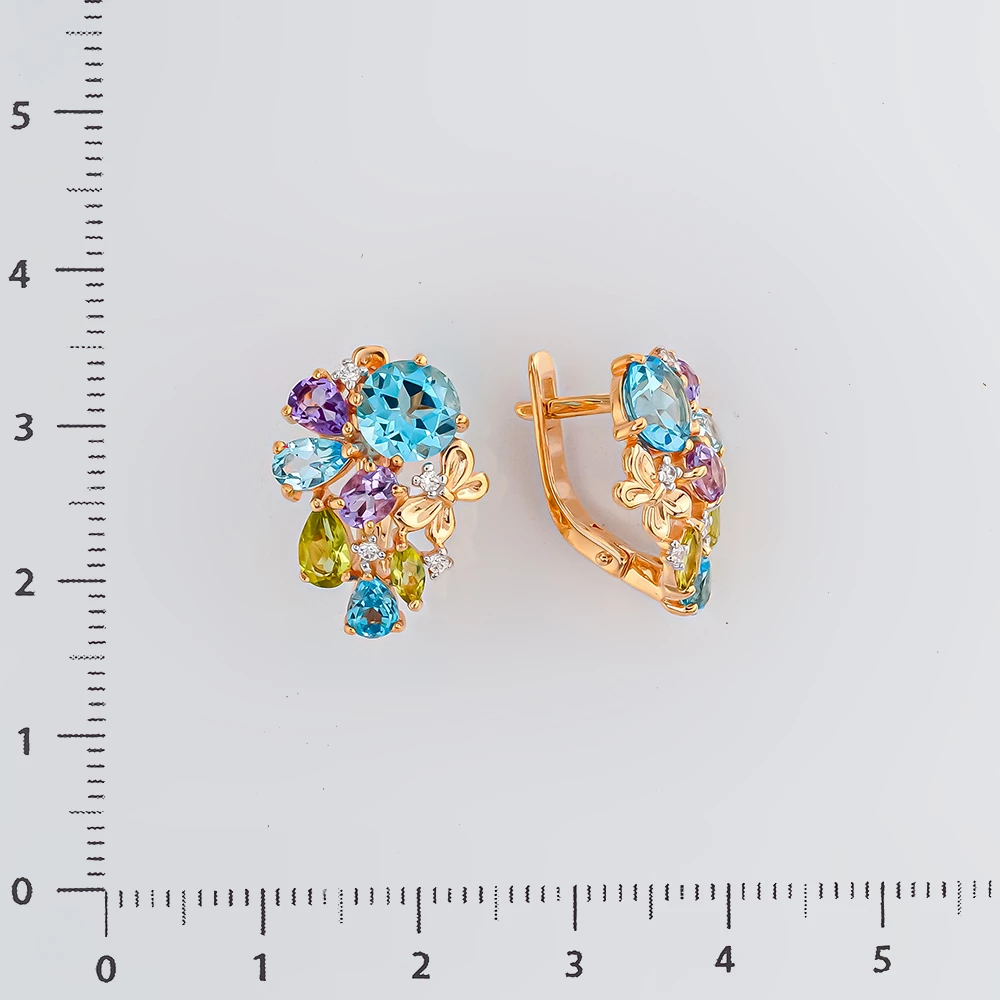 Серьги с топазом из красного золота 585 пробы