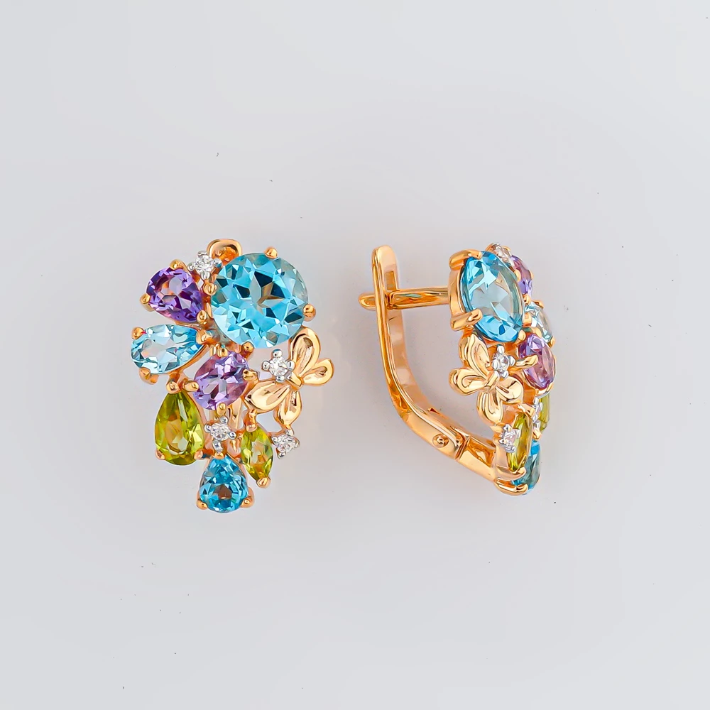 Серьги с топазом из красного золота 585 пробы