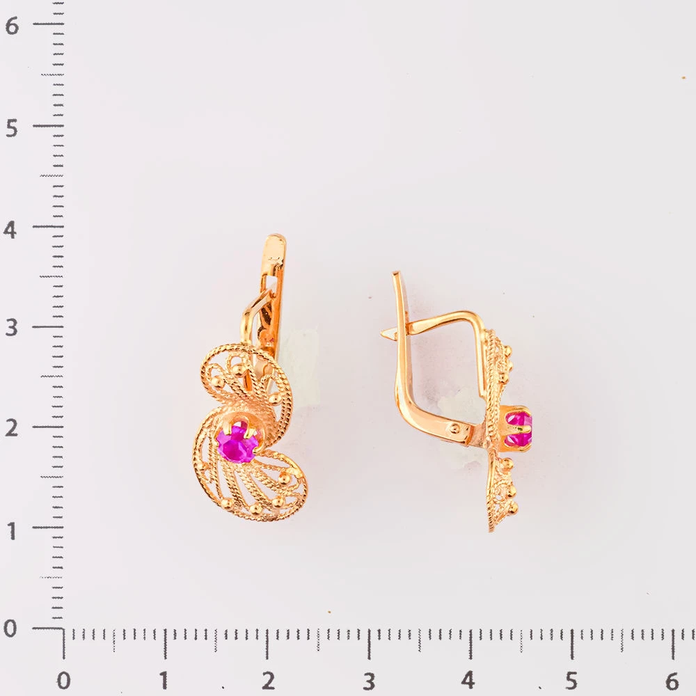 Серьги с рубином синтетическим из красного золота 585 пробы