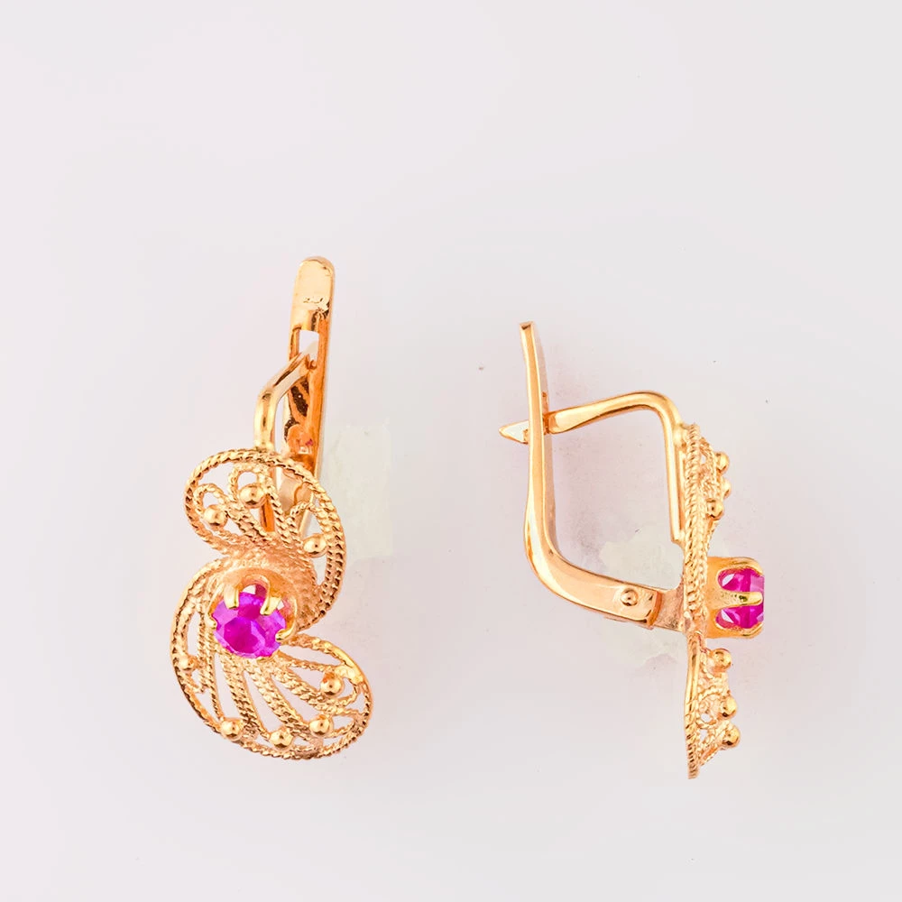 Серьги с рубином синтетическим из красного золота 585 пробы