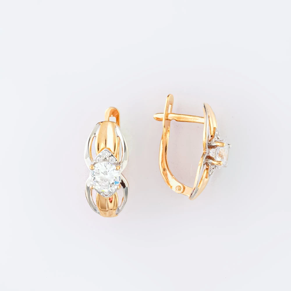 Серьги с фианитом из красного золота 585 пробы