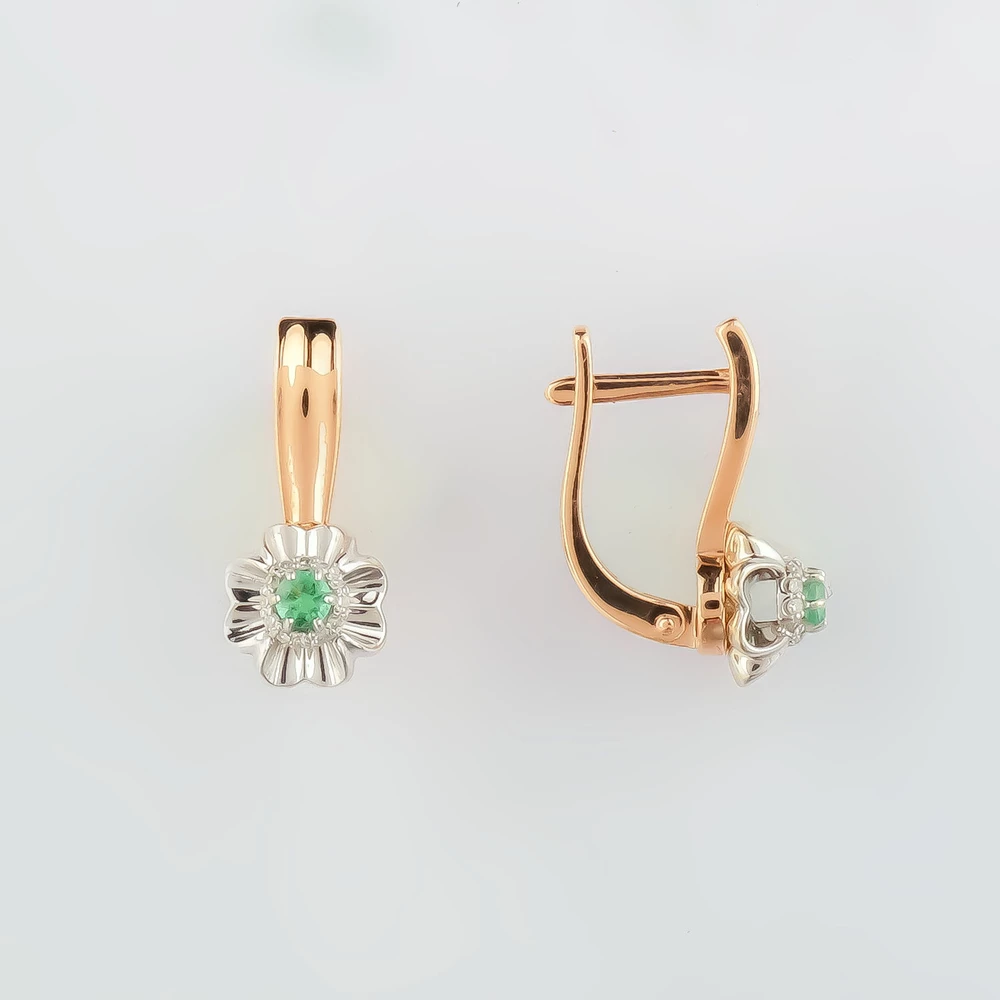 Серьги с изумрудом из красного золота 585 пробы