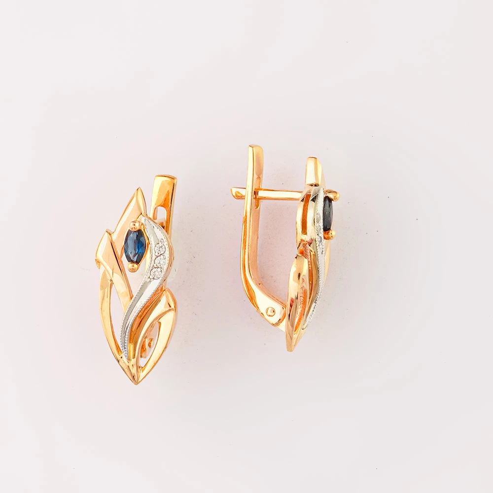 Серьги с сапфиром из красного золота 585 пробы