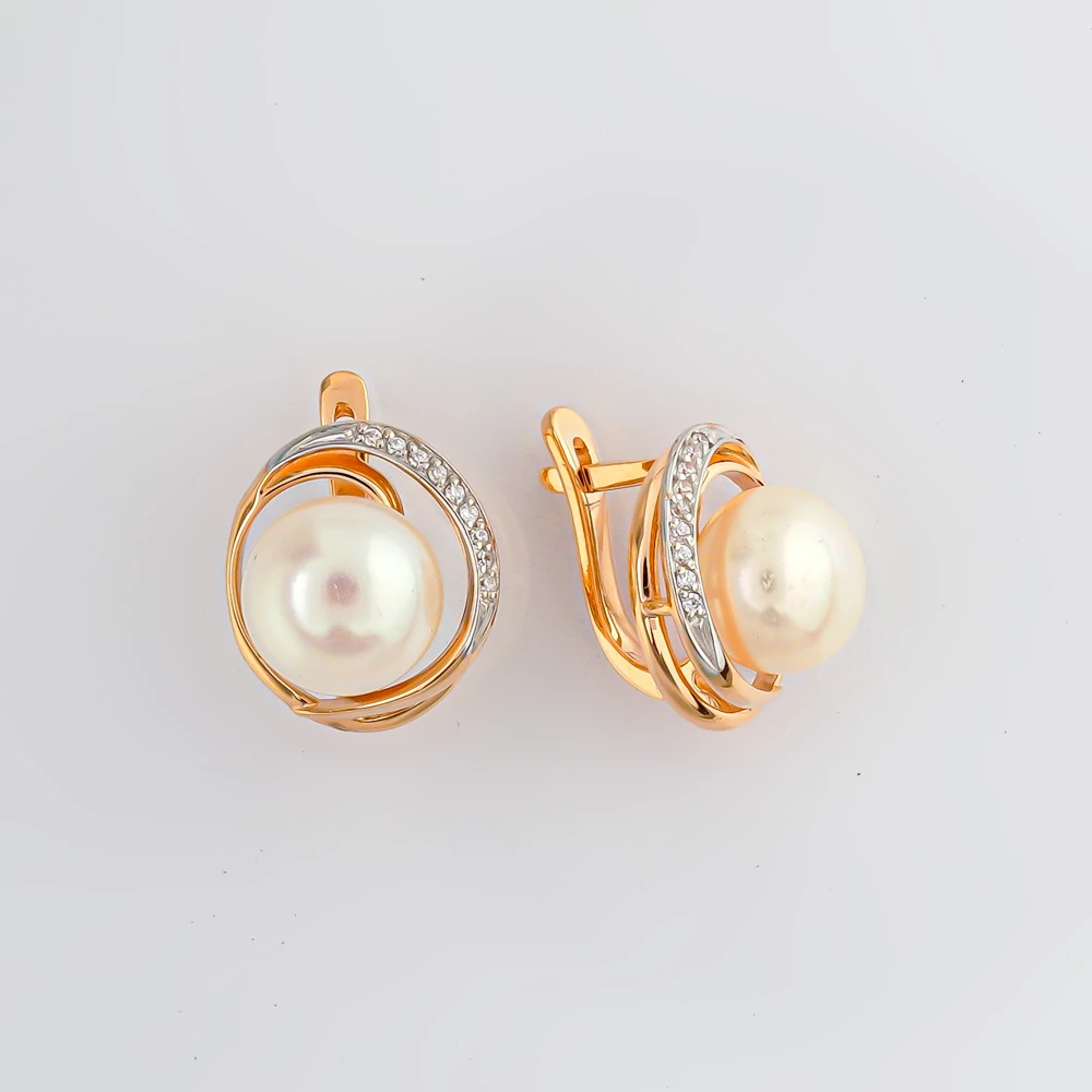 Серьги с культивированным жемчугом из красного золота 585 пробы