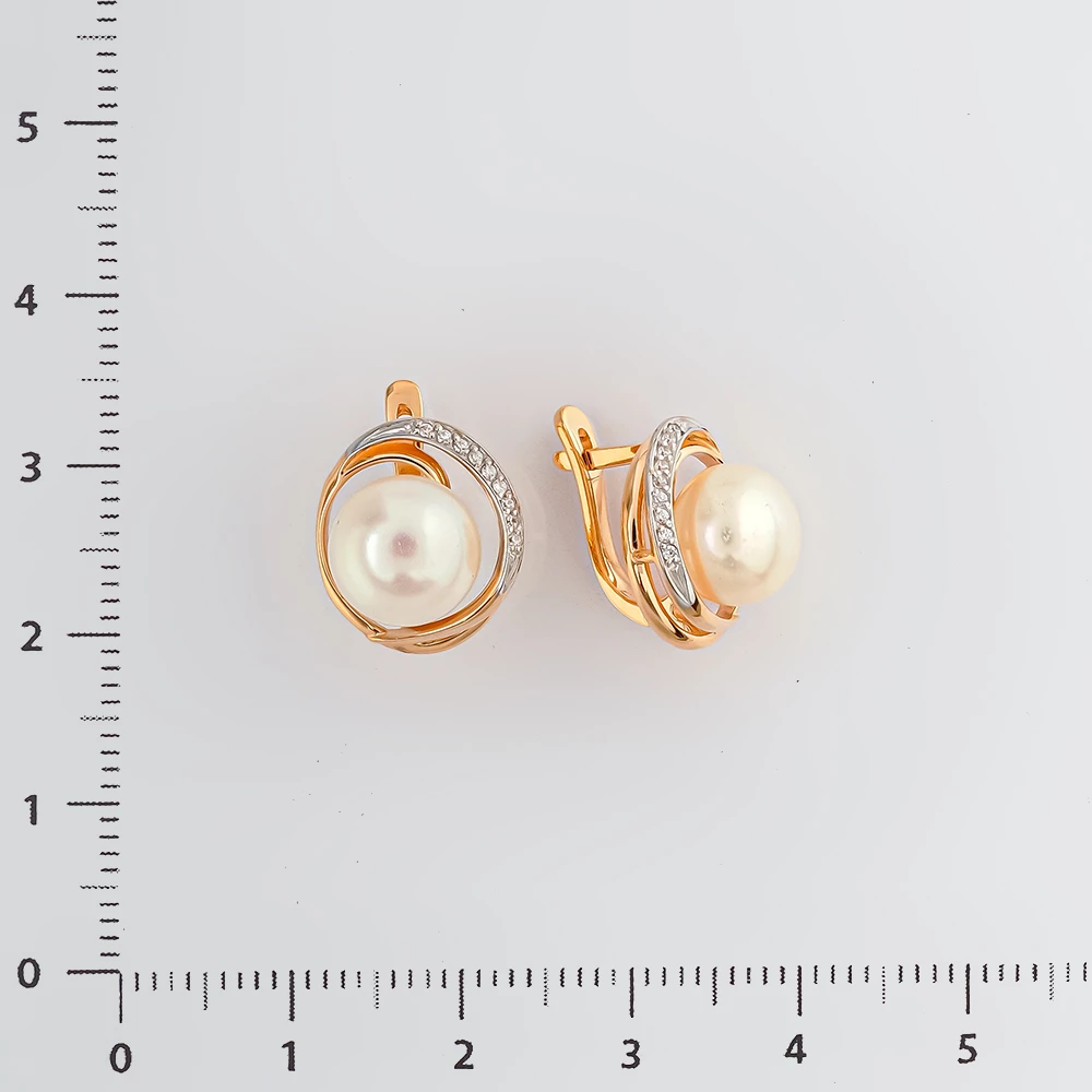 Серьги с культивированным жемчугом из красного золота 585 пробы