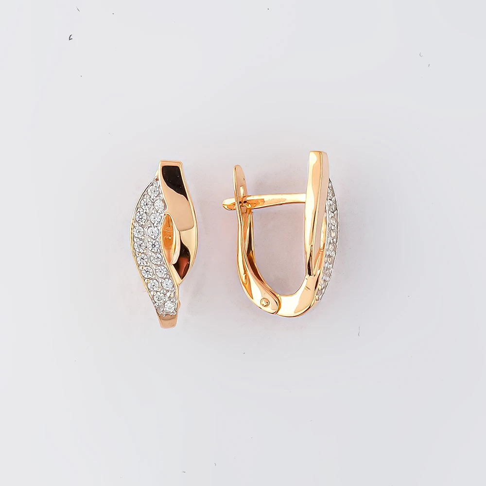 Серьги с фианитом из красного золота 585 пробы