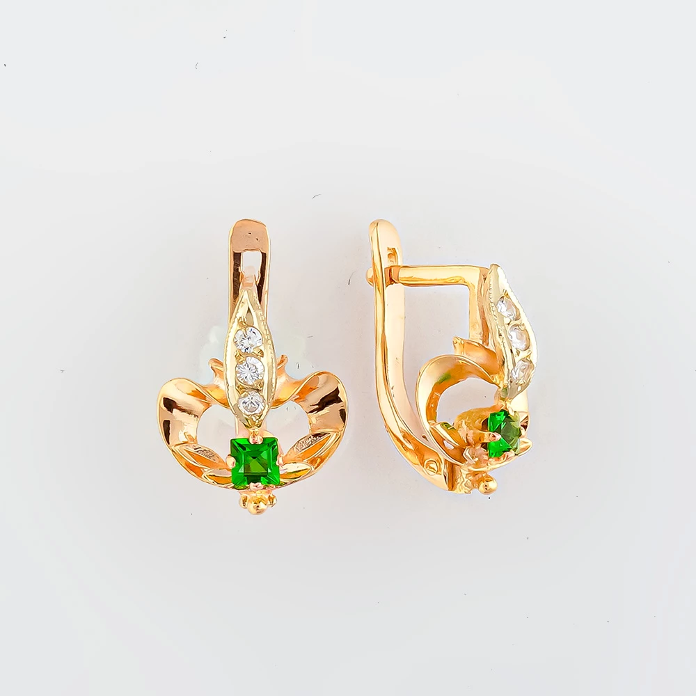 Серьги с фианитом из красного золота 585 пробы