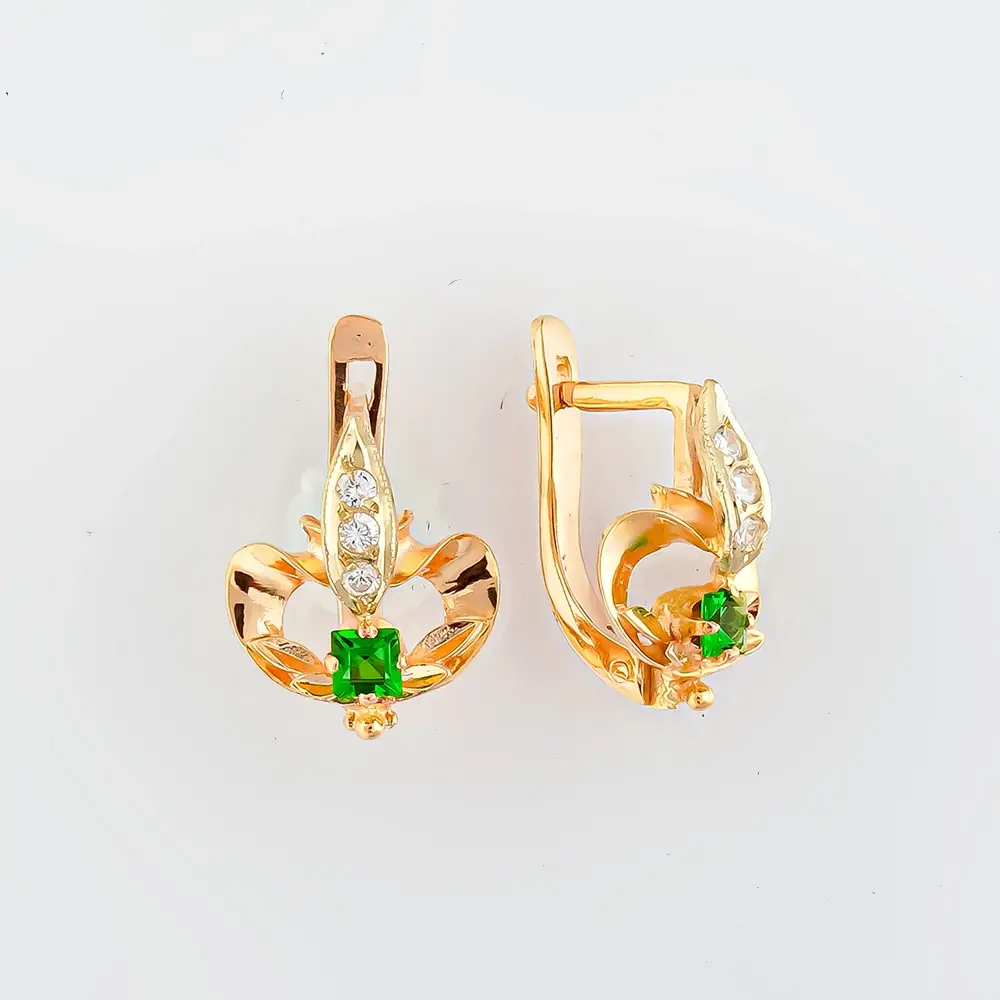 Серьги с фианитом из красного золота 585 пробы
