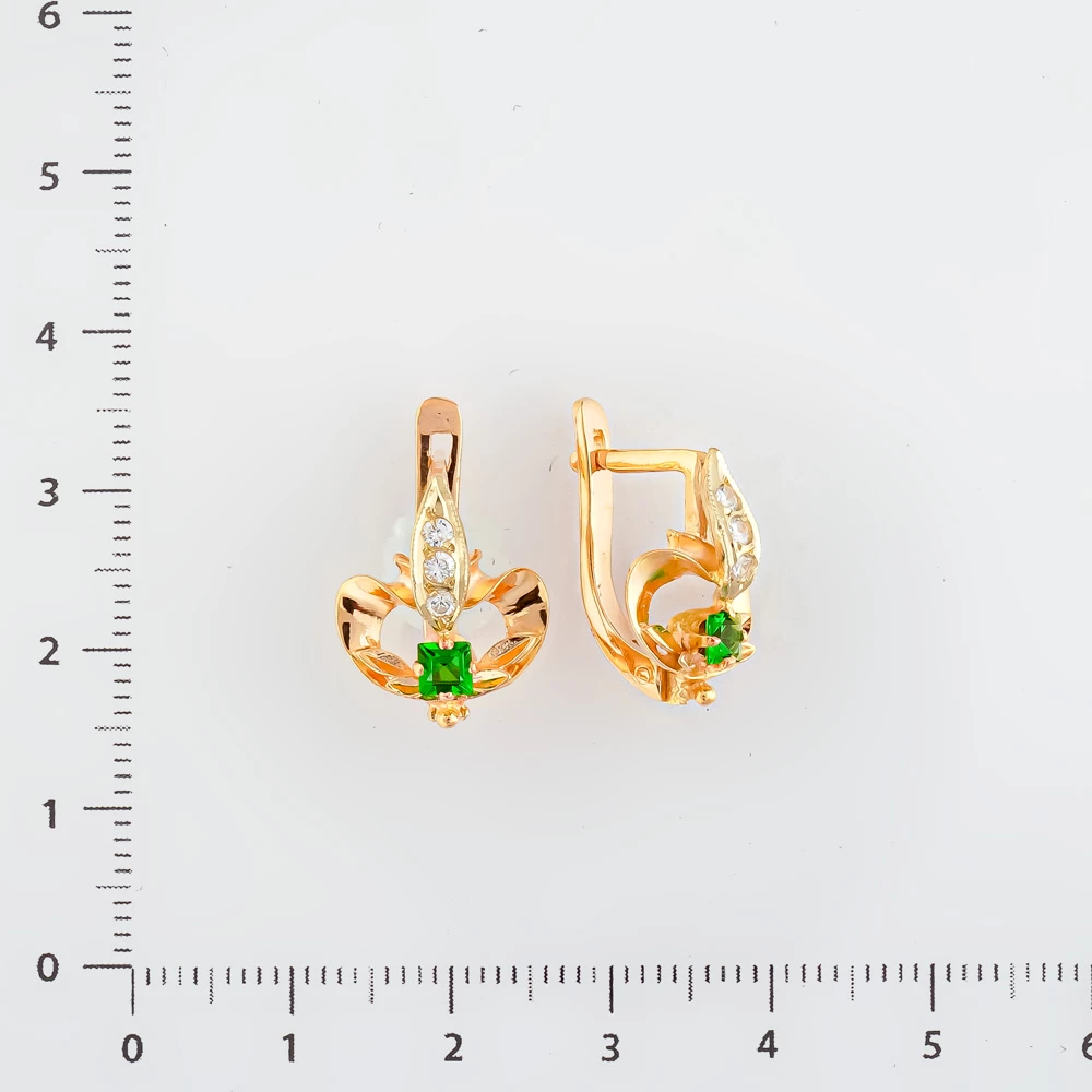 Серьги с фианитом из красного золота 585 пробы