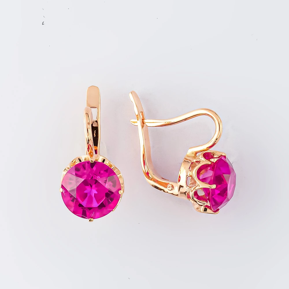 Серьги с фианитом из красного золота 583 пробы