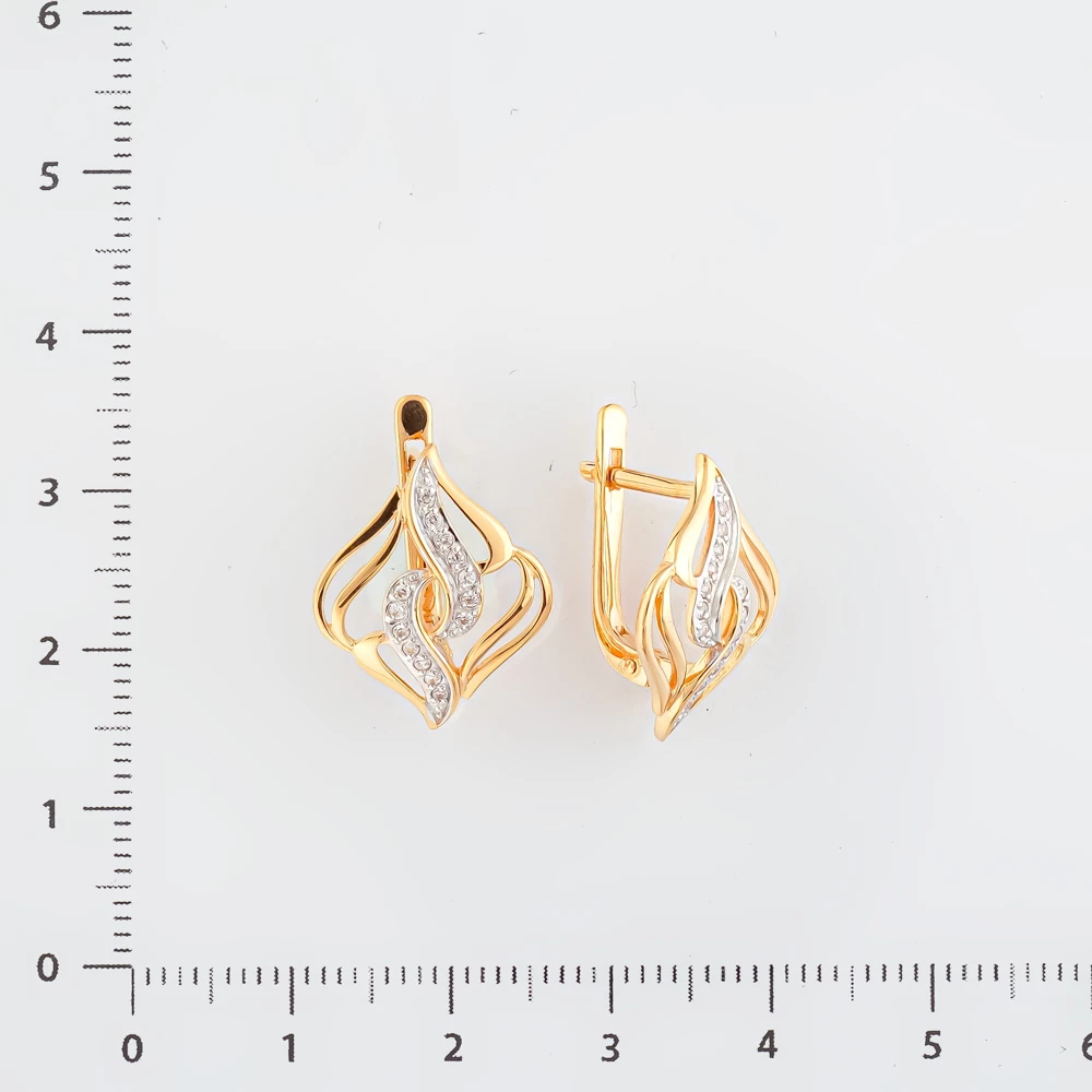 Серьги с фианитом из красного золота 585 пробы
