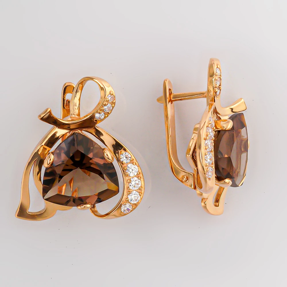 Серьги с раух-топазом из красного золота 585 пробы