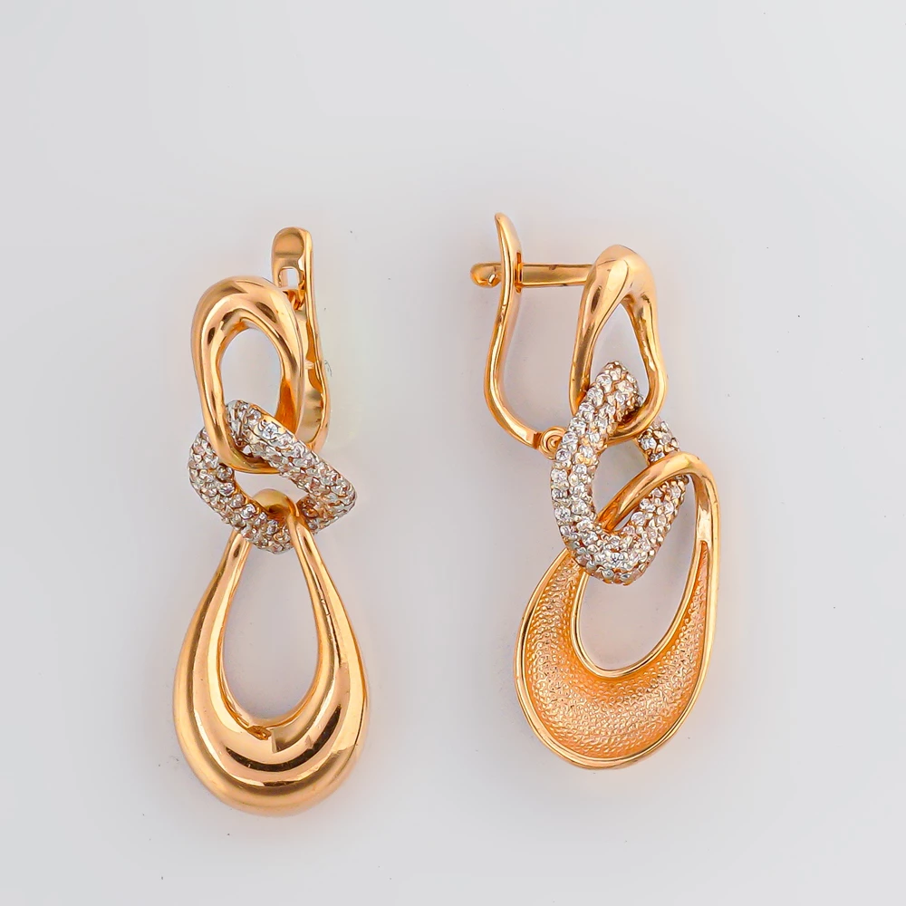 Серьги с фианитом из красного золота 585 пробы