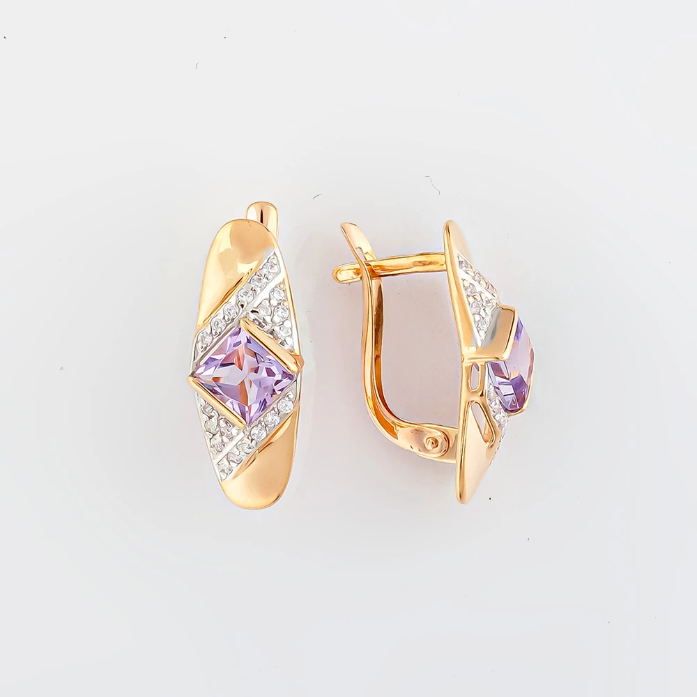 Серьги с аметистом из красного золота 585 пробы
